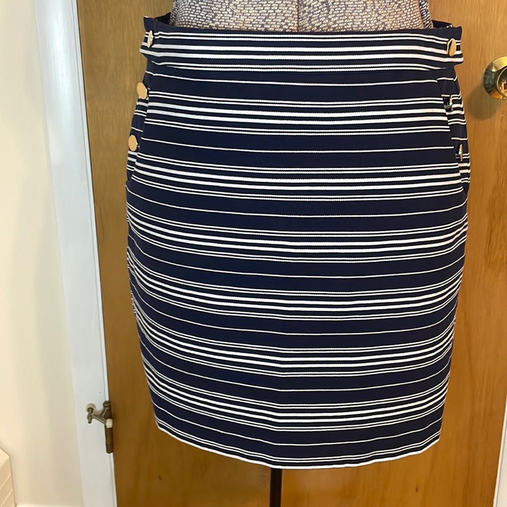 LOFT Womens 8 Nautical Navy and White Stripe Skirt w Pockets, Lined